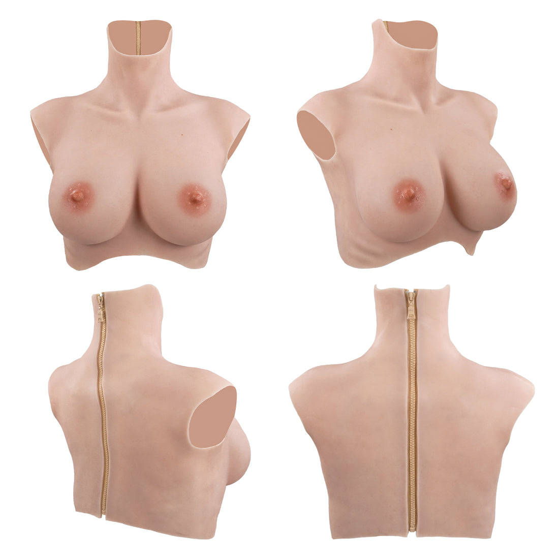 Mannequin busts with various angles showing a beige garment.