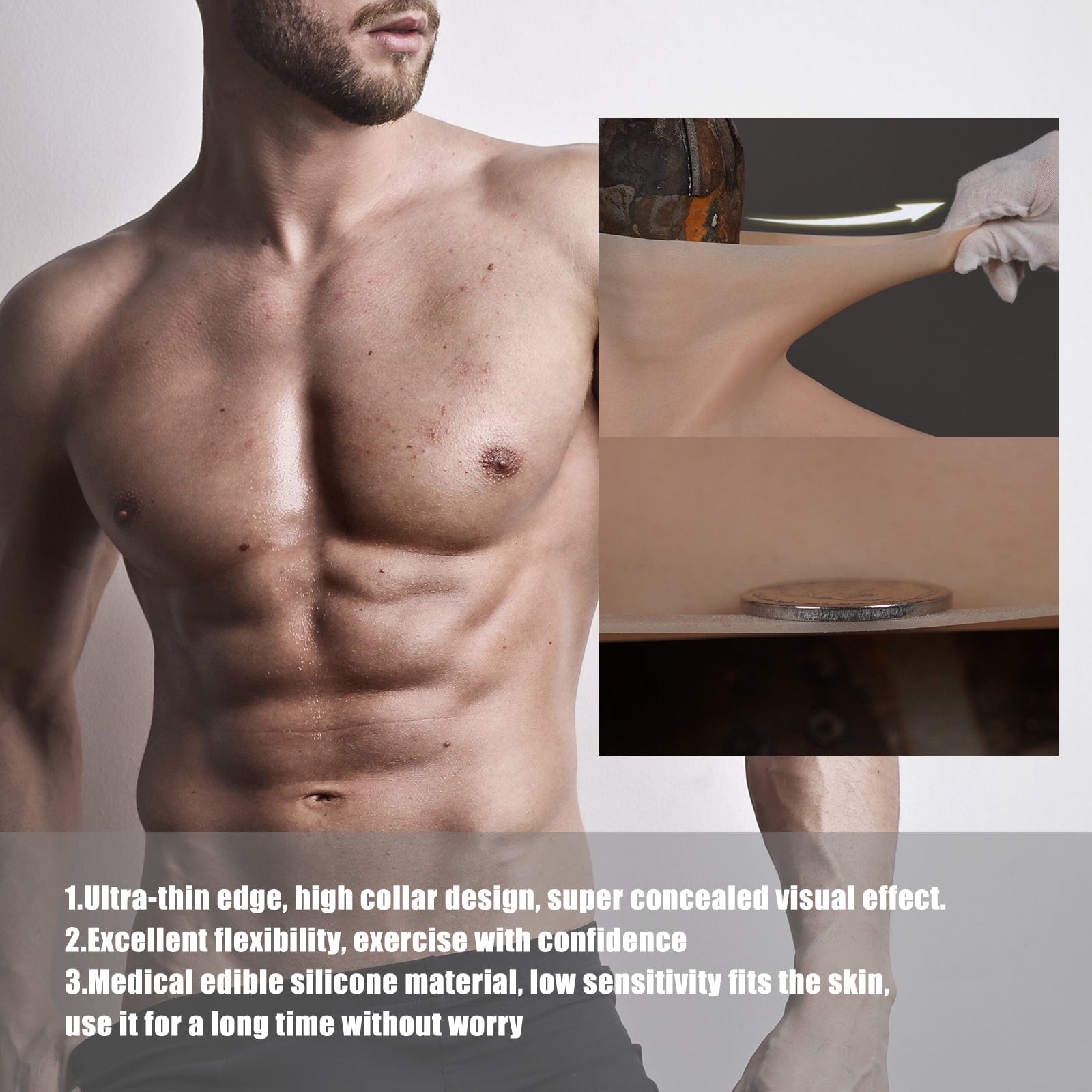 Silicone Muscles Male Suit with fine Makeup for Crossdresser